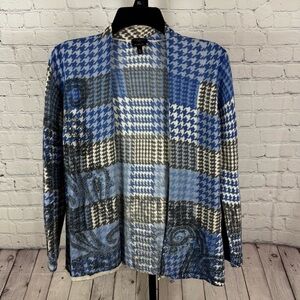 Talbots Merino Wool Houndstooth Paisley Print Open Front Sweater Size Medium